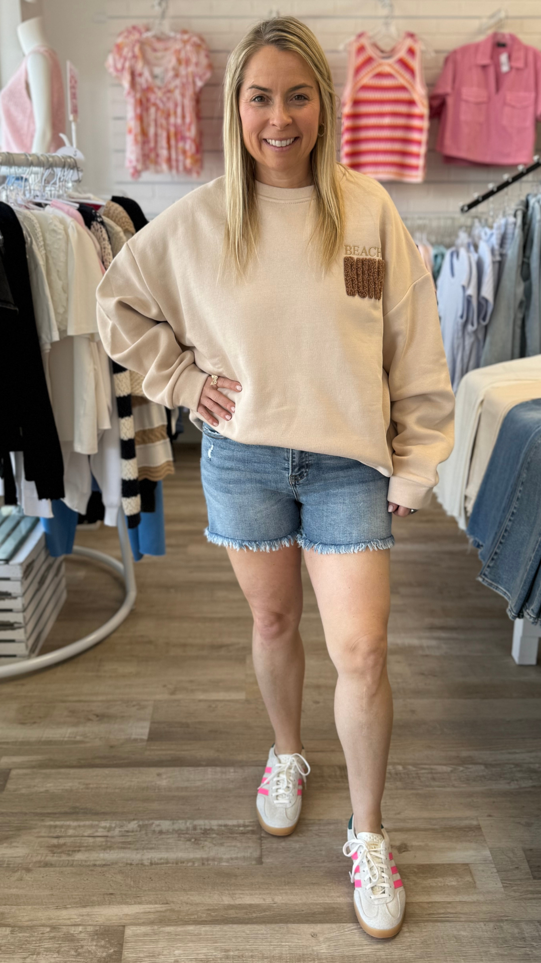 High Rise Medium Wash Distressed Shorts