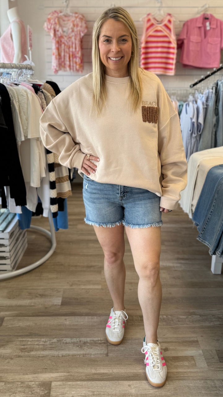 High Rise Medium Wash Distressed Shorts