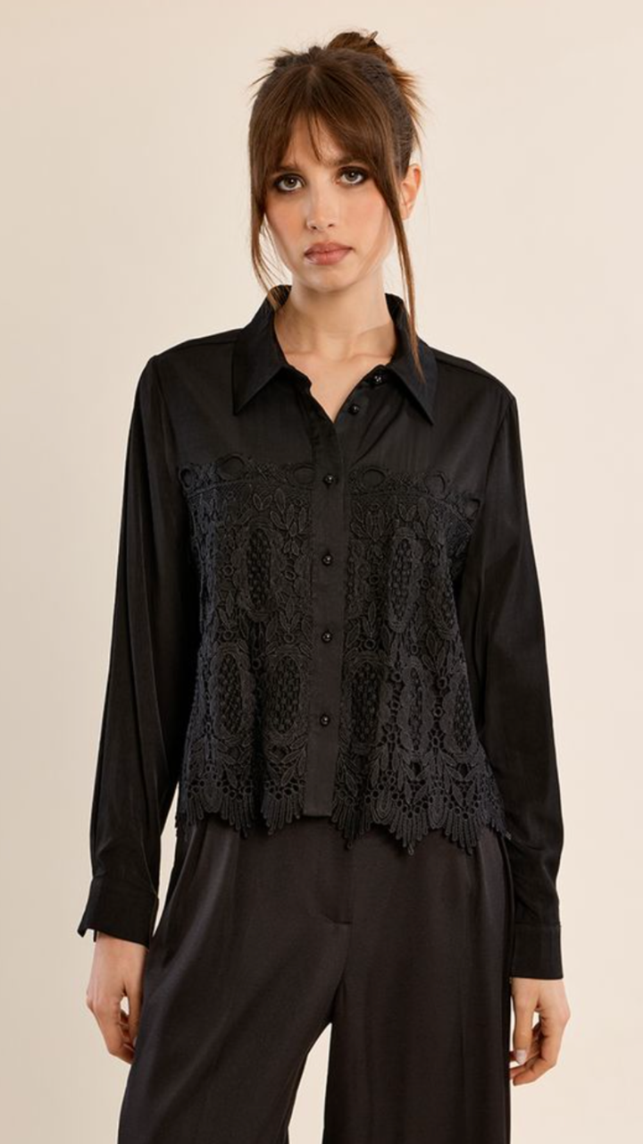 Black Lace Detail Long Sleeve Top