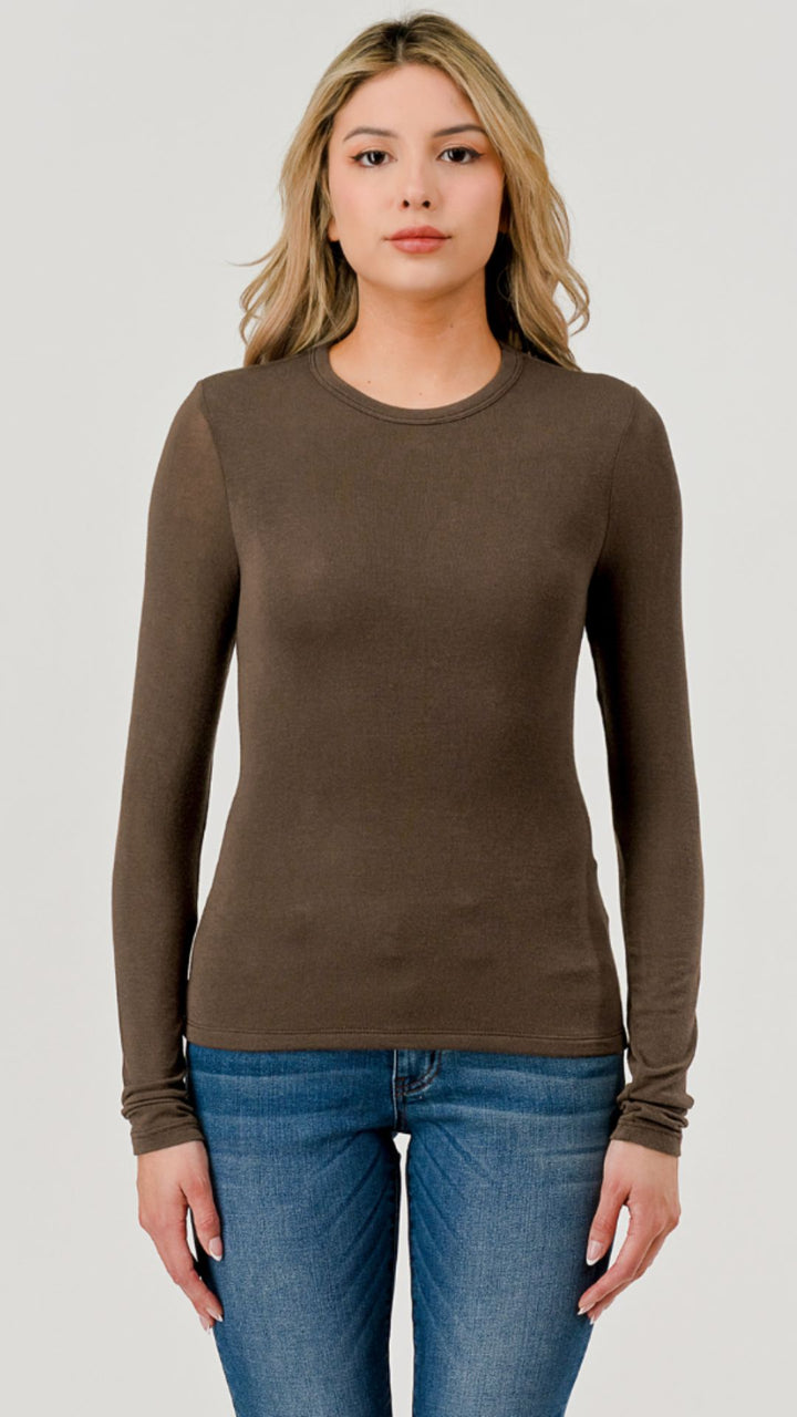Brown Double Layered Hacci Long Sleeve