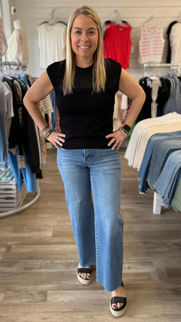 Mesh Detail Round Neck Sweater Top