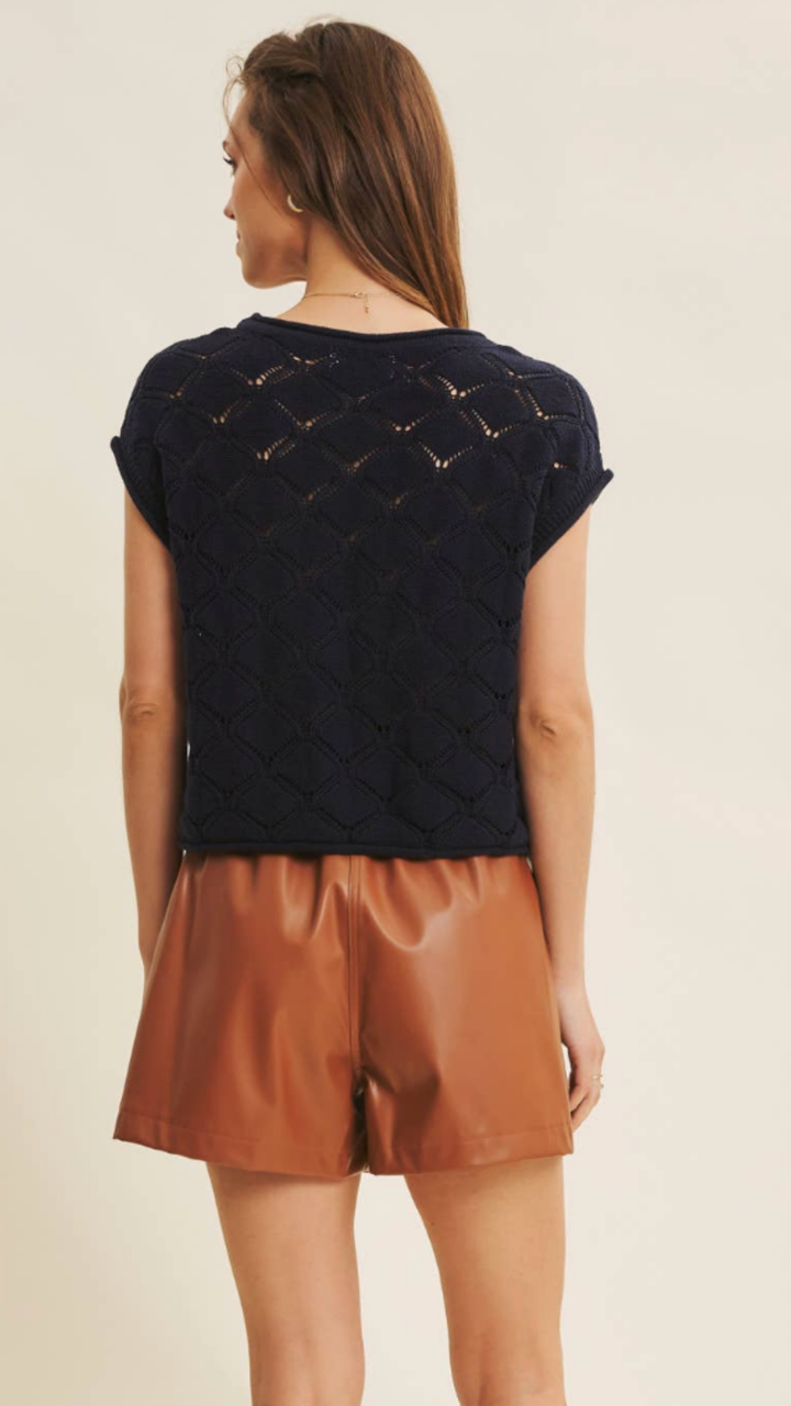 Midnight Navy Timeless Textured Cable Knit Sweater