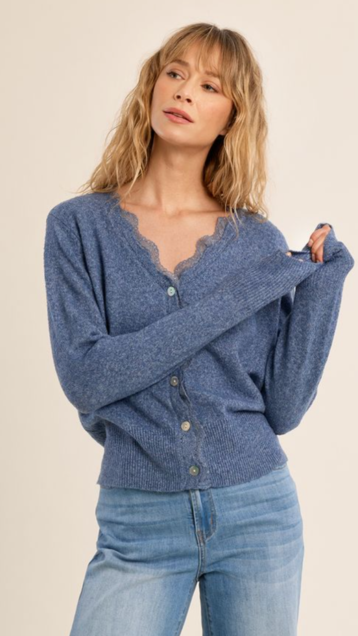 Blue Lace V Neck Cardigan