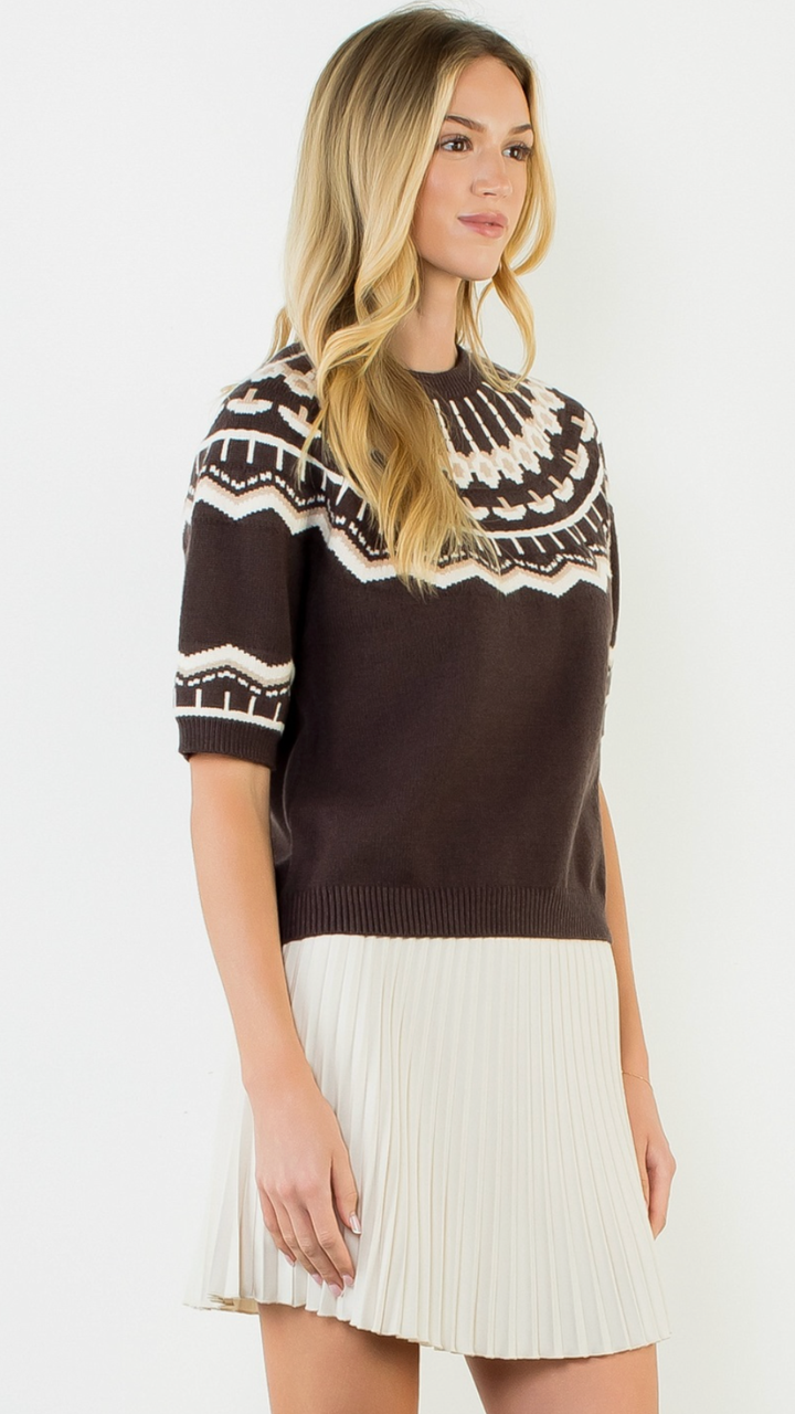 Brown Short Sleeve Fairisle Sweater