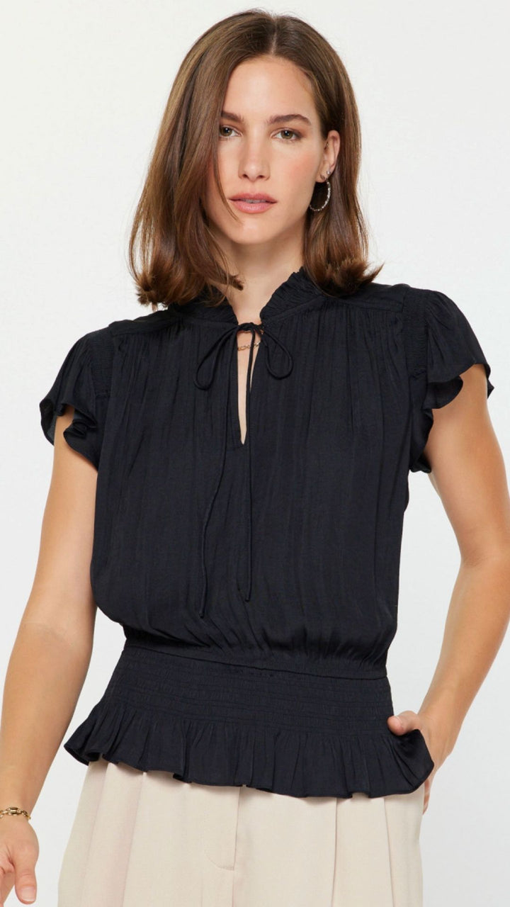 Black Flutter Sleeves Blouse