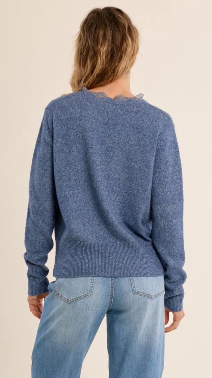 Blue Lace V Neck Cardigan