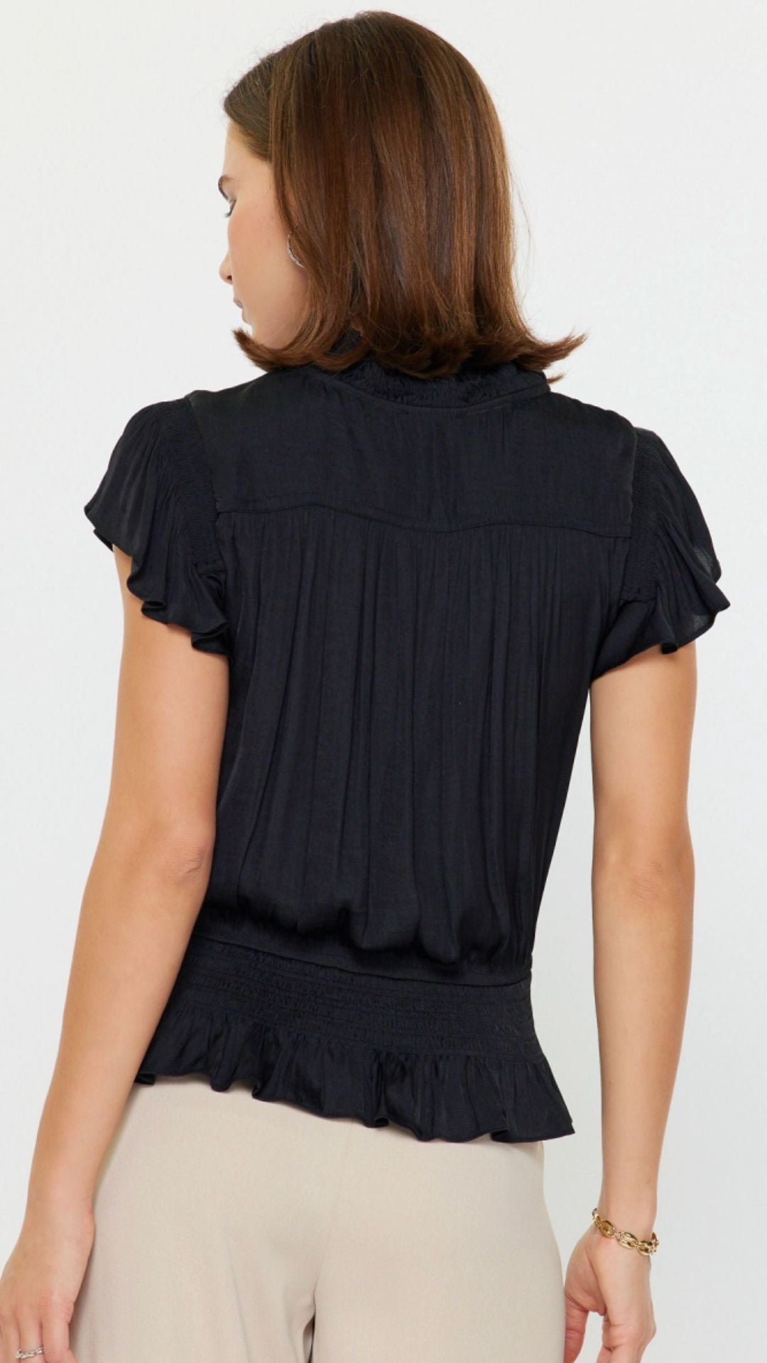 Black Flutter Sleeves Blouse