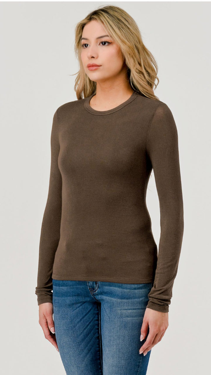 Brown Double Layered Hacci Long Sleeve