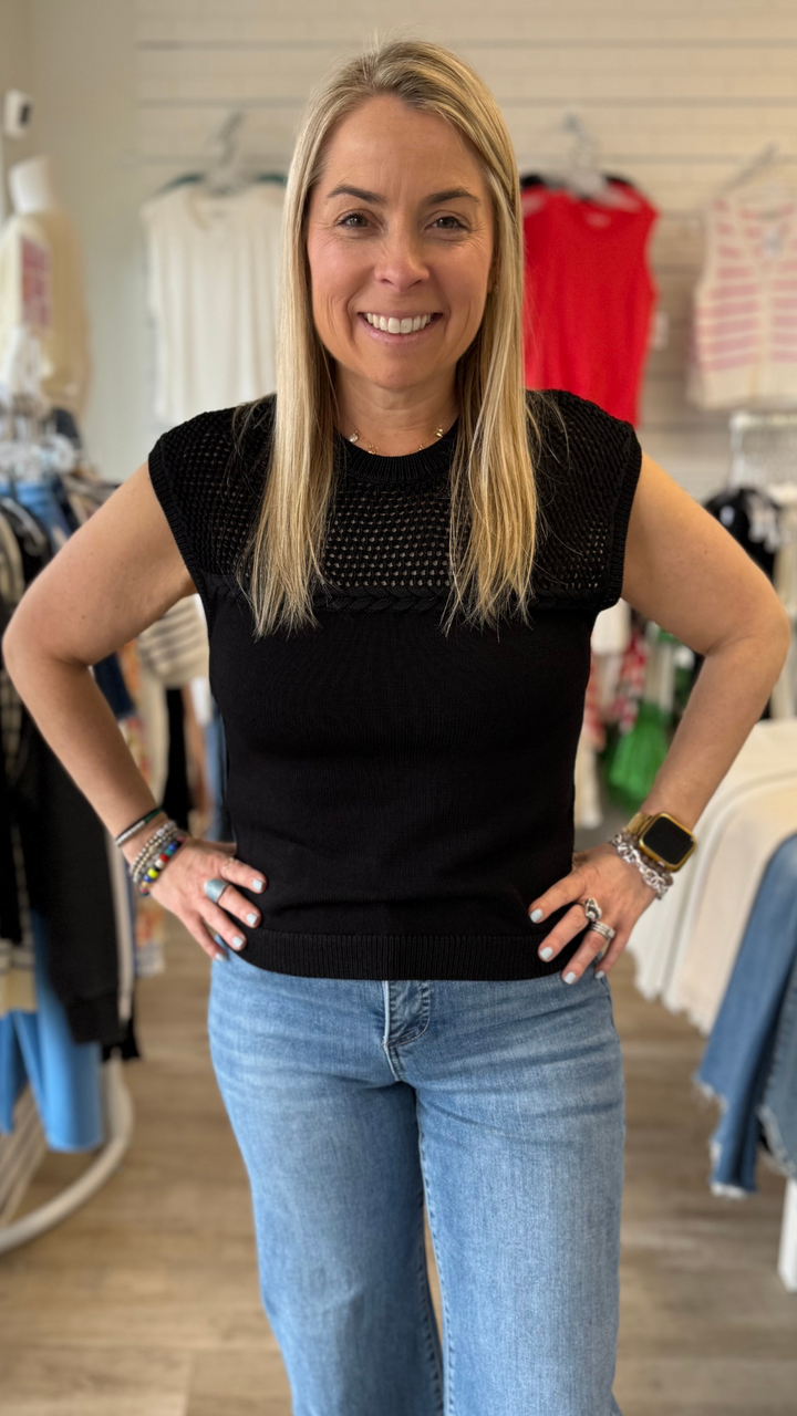 Mesh Detail Round Neck Sweater Top