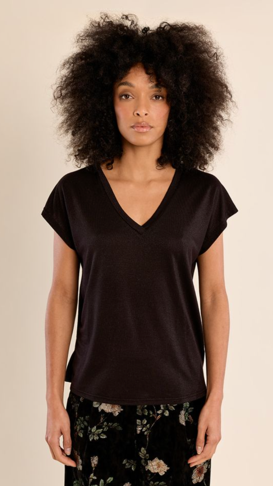 Black Shiny V Neck Tee
