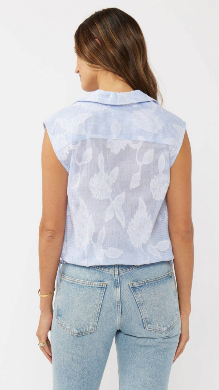 Striped Cotton V-Neck Sleeveless Blouse