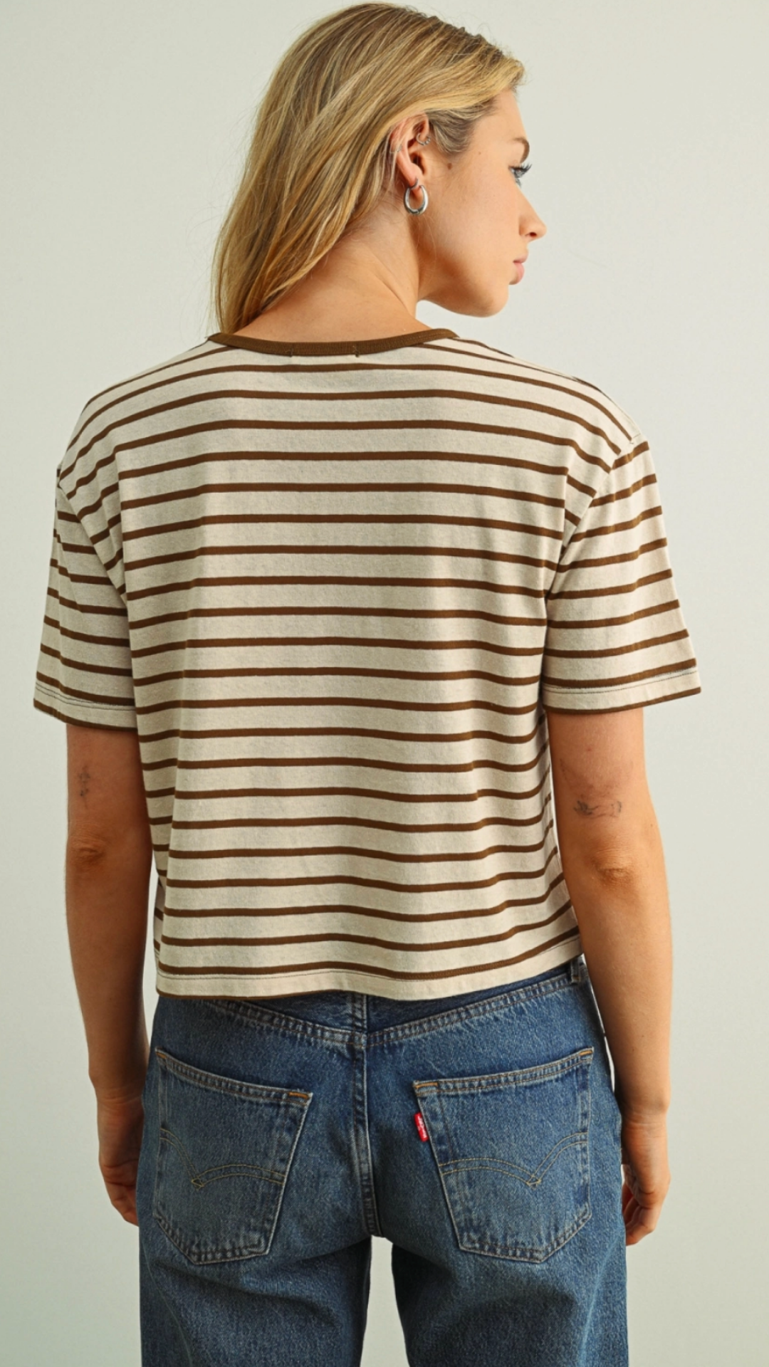 Brown Essential Stripe Ringer Tee