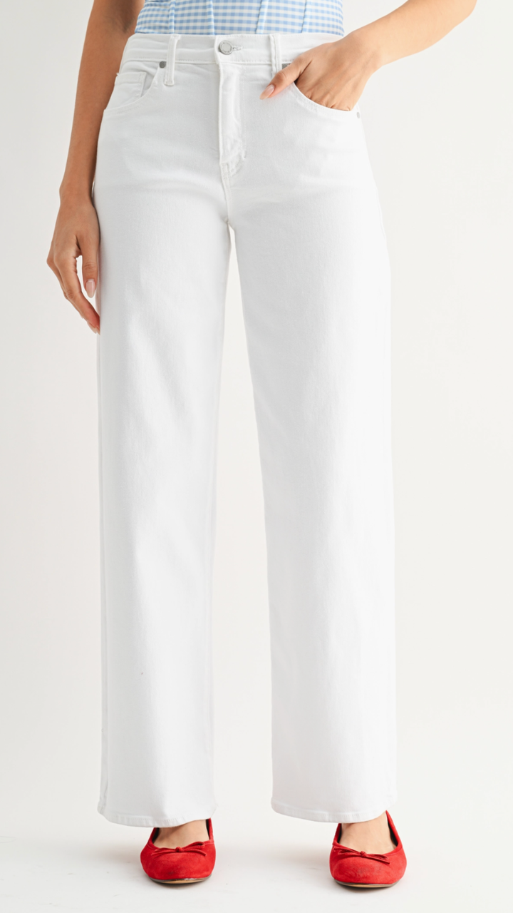 Mid Rise Optic White Loose Straight Full Length Jeans