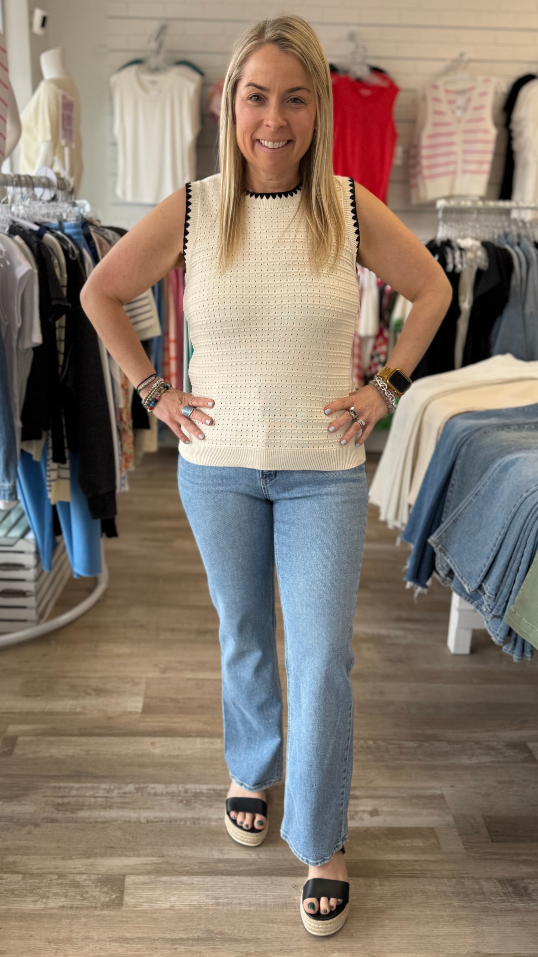 Chain Link Crewneck Tank Sweater Top