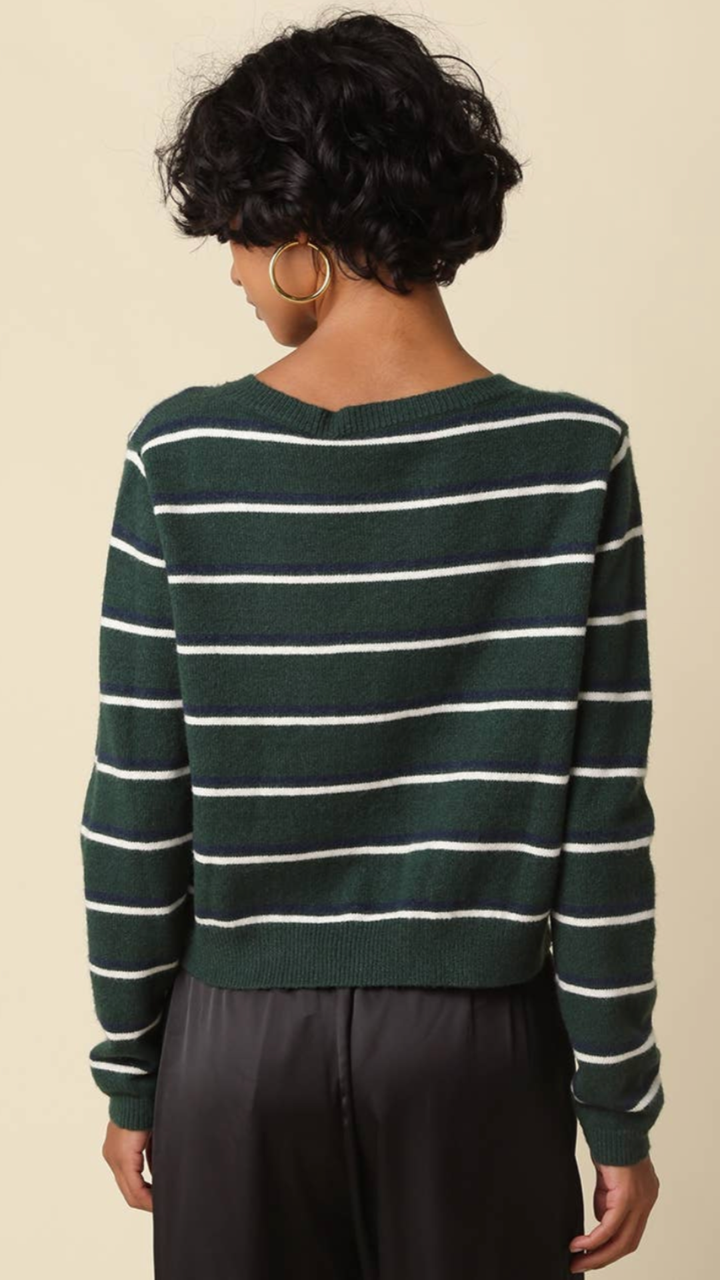 Green Blue And Cream Stripe Knit Cardigan Sweater