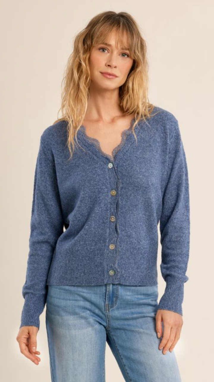 Blue Lace V Neck Cardigan