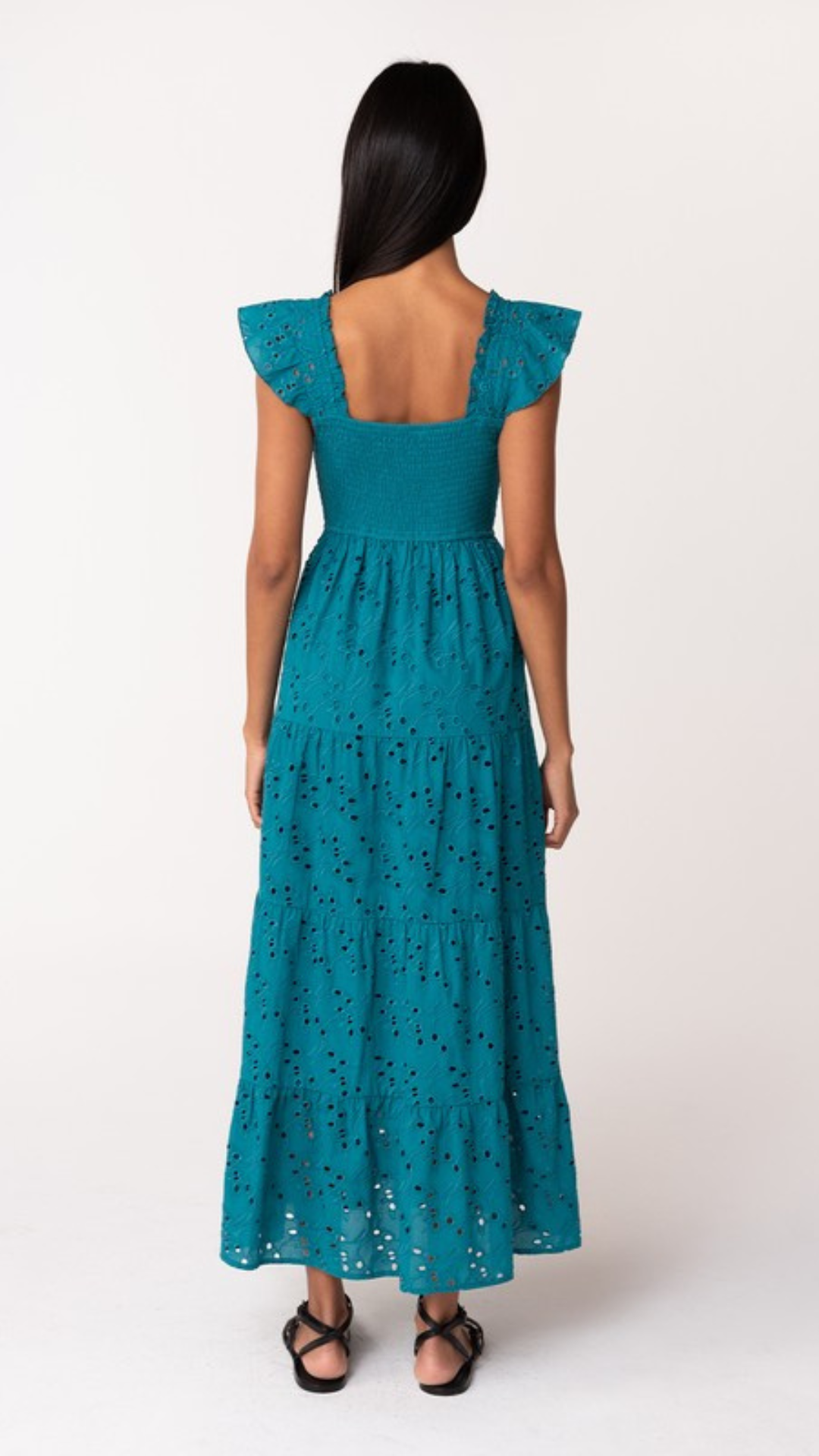 Embroidered Eyelet Smocked Tiered Maxi Dress