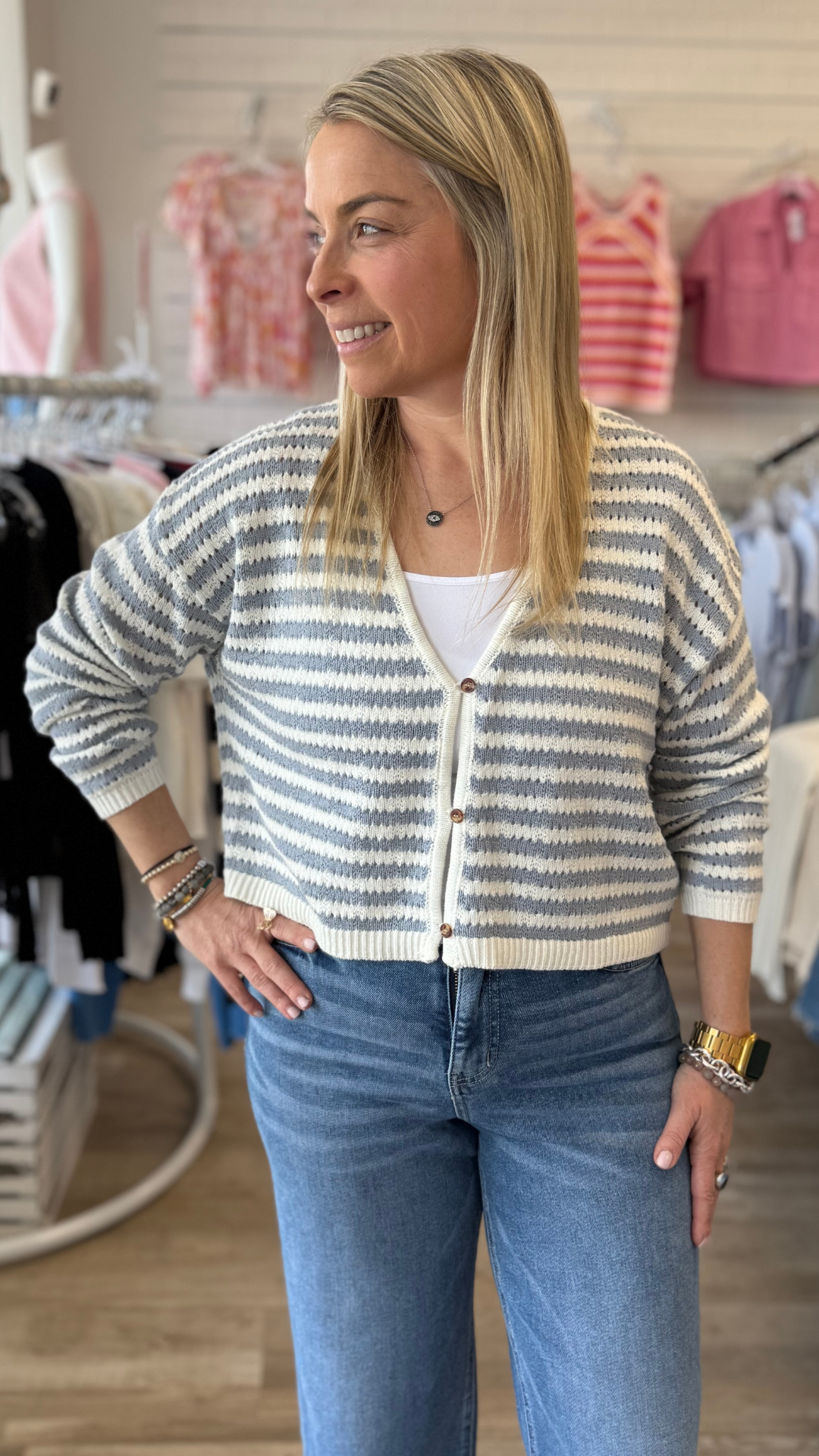 Blue And White Crochet Knitted Cardigan