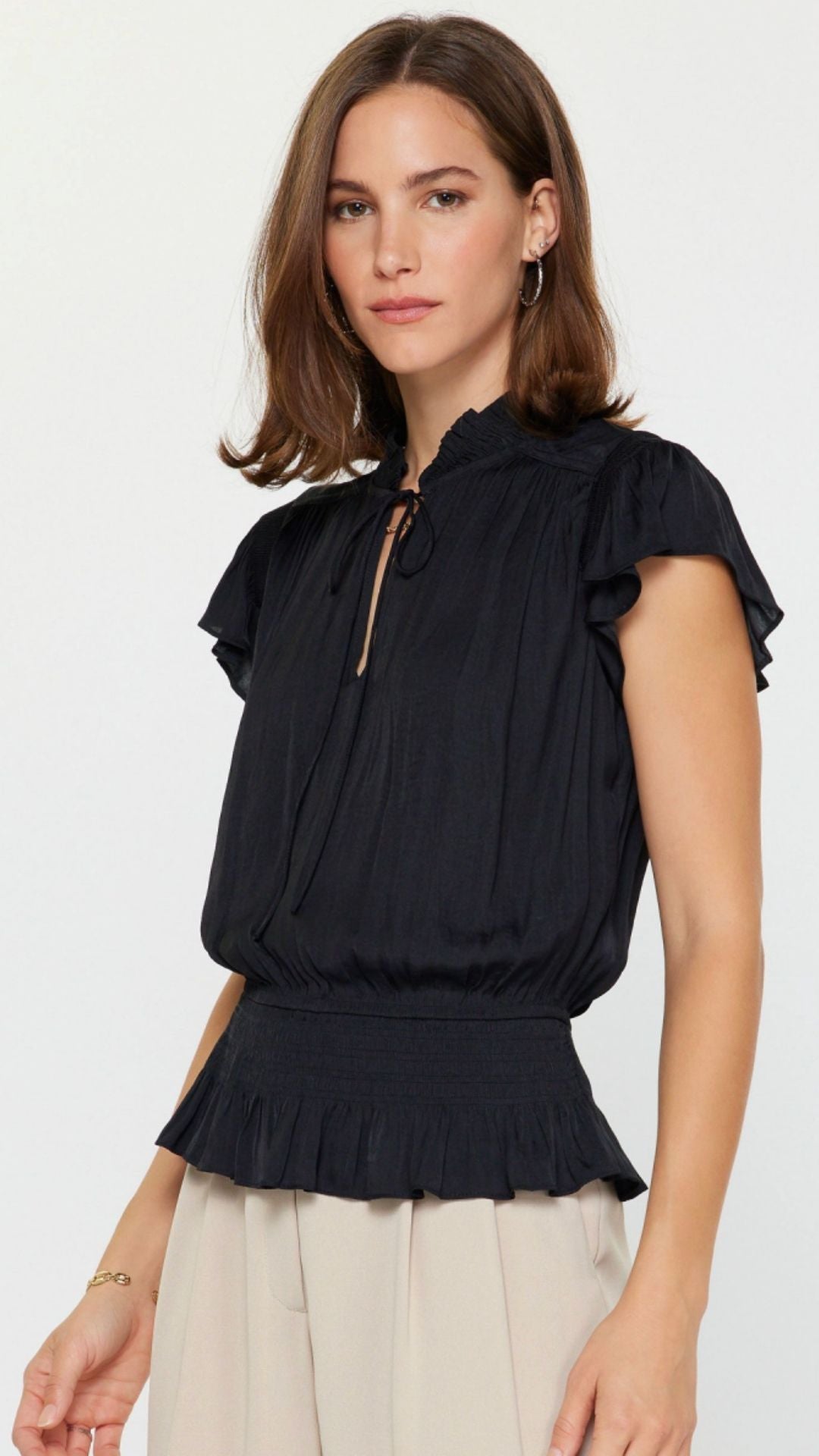 Black Flutter Sleeves Blouse