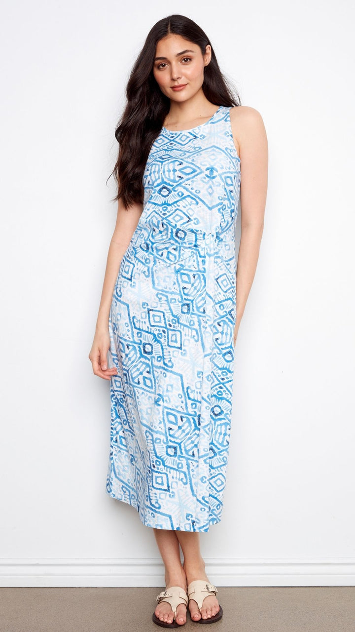Patterned Cotton Slub Faux Knot Midi Dress