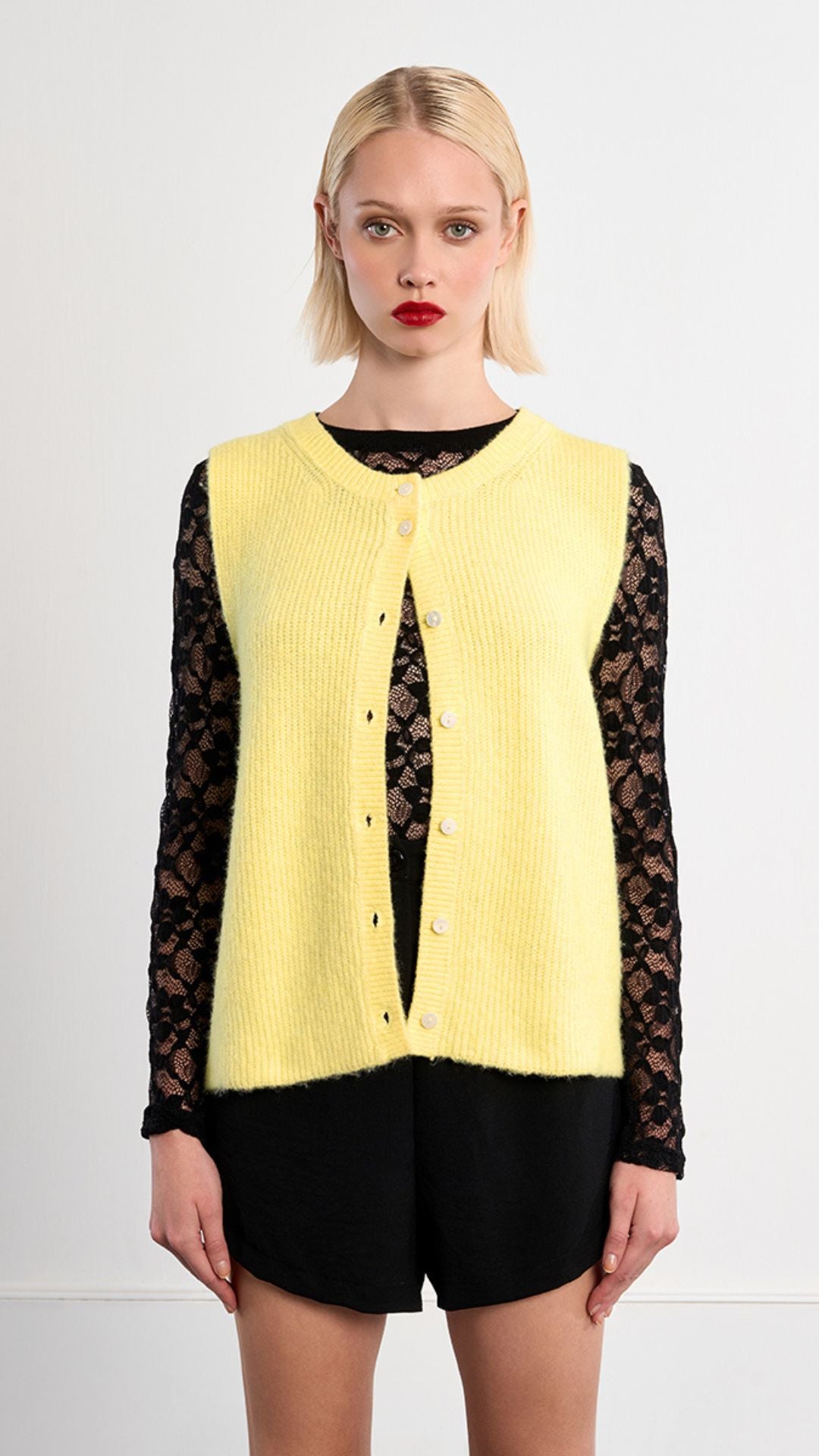 Yellow Buttoned Sweater Cardigan Vest