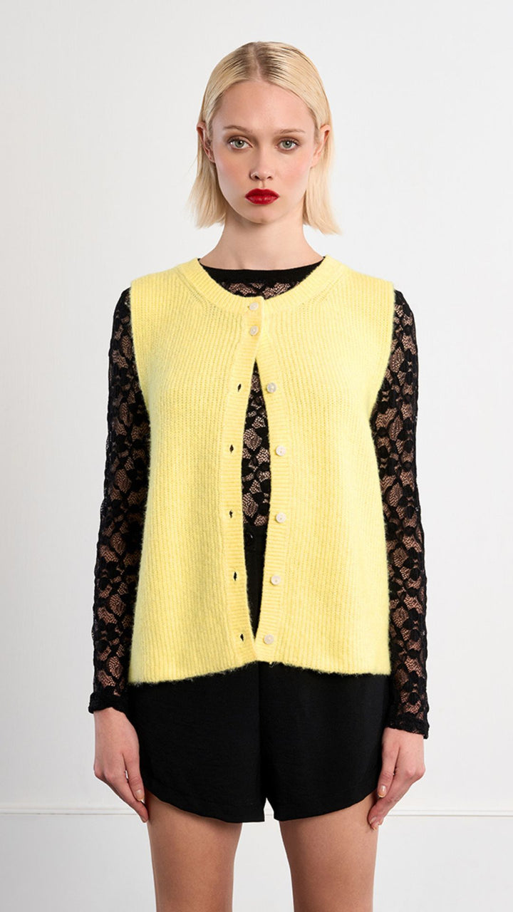 Yellow Buttoned Sweater Cardigan Vest