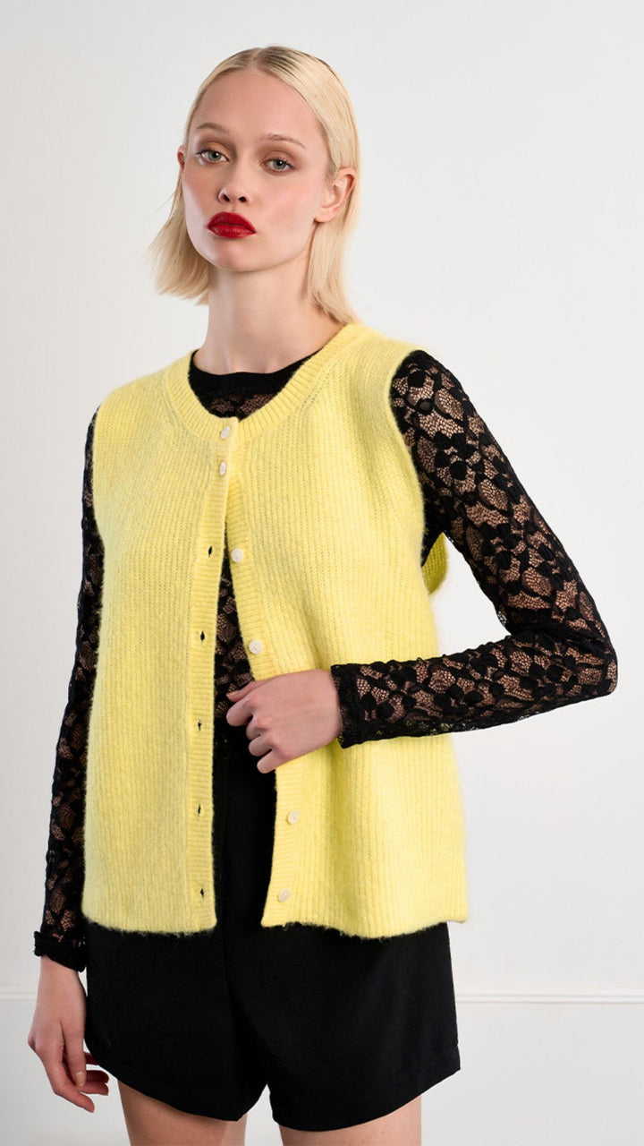 Yellow Buttoned Sweater Cardigan Vest