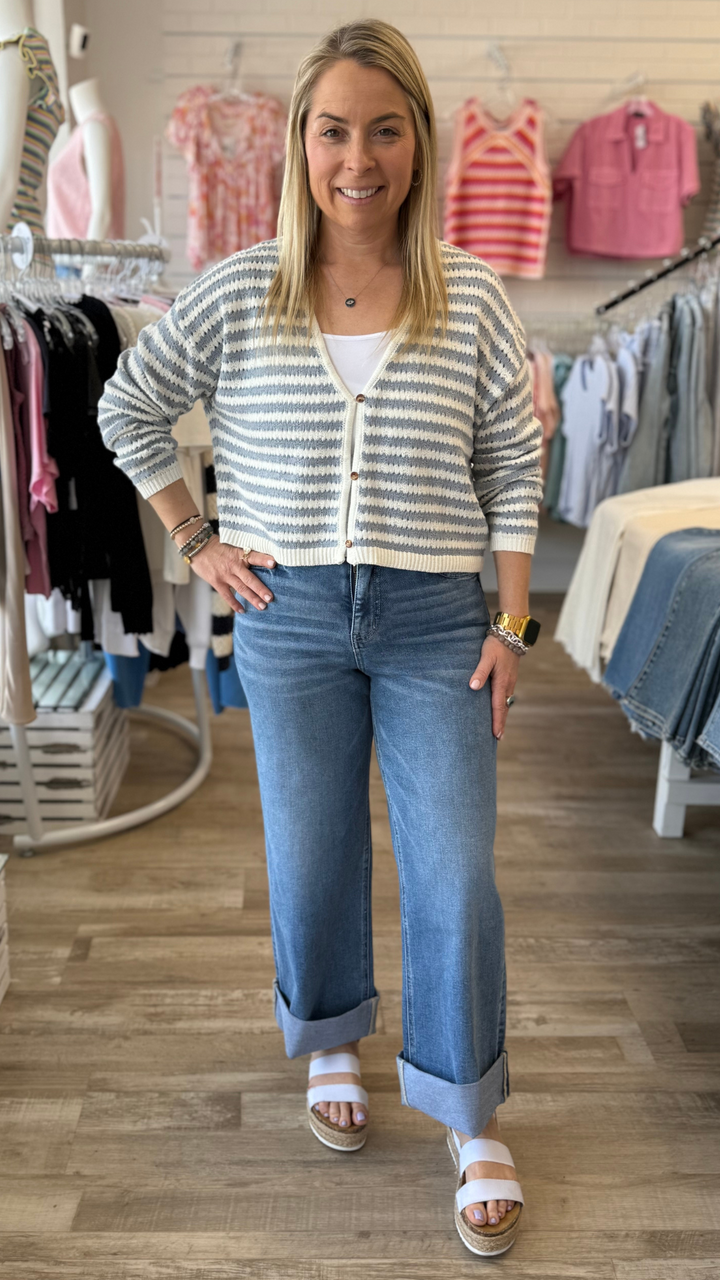 Blue And White Crochet Knitted Cardigan