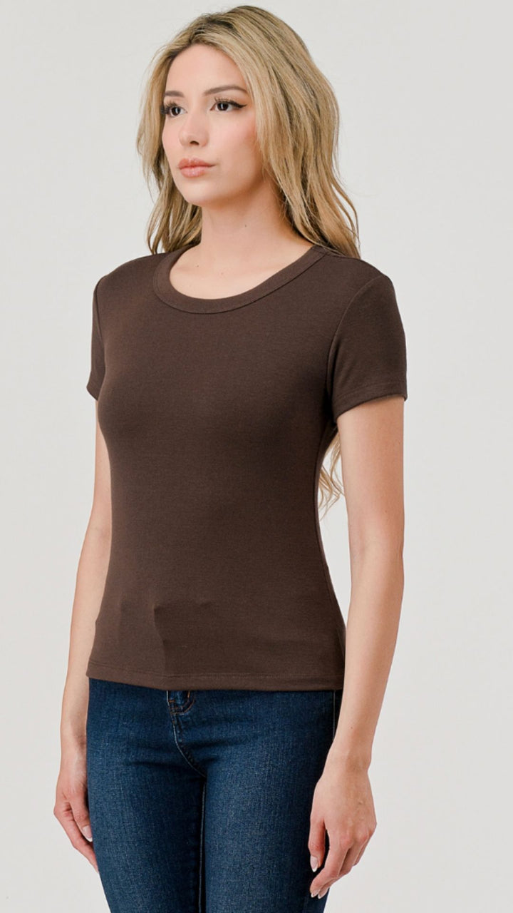 Brown Jersey Crew Neck Top