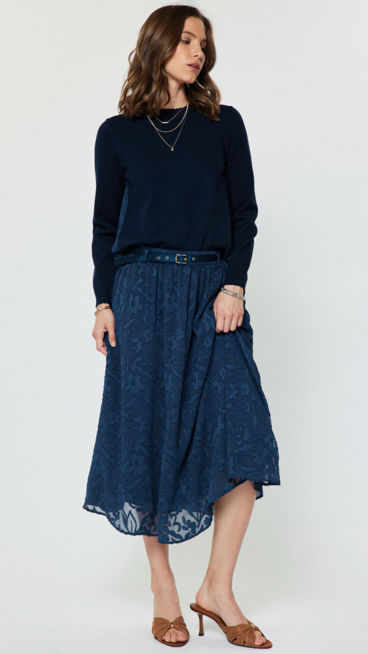 Floral Textured A Line Skirt With Belt
