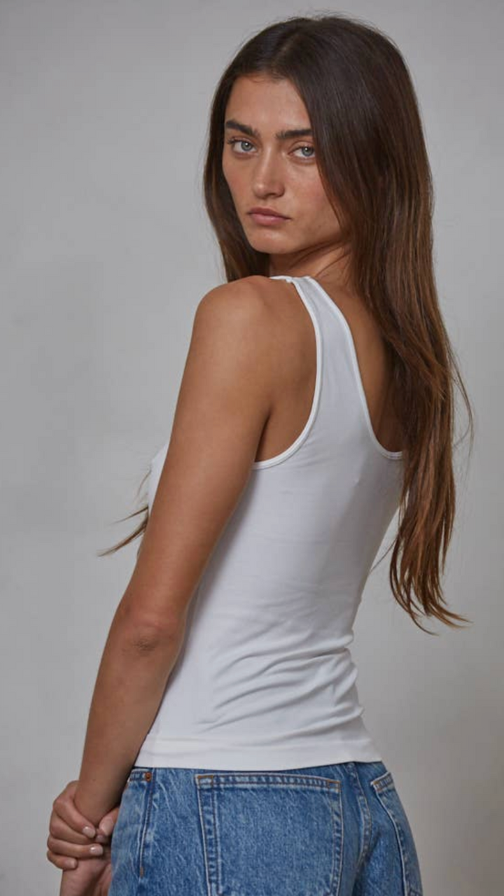 White Essential Reverse Neck Tank