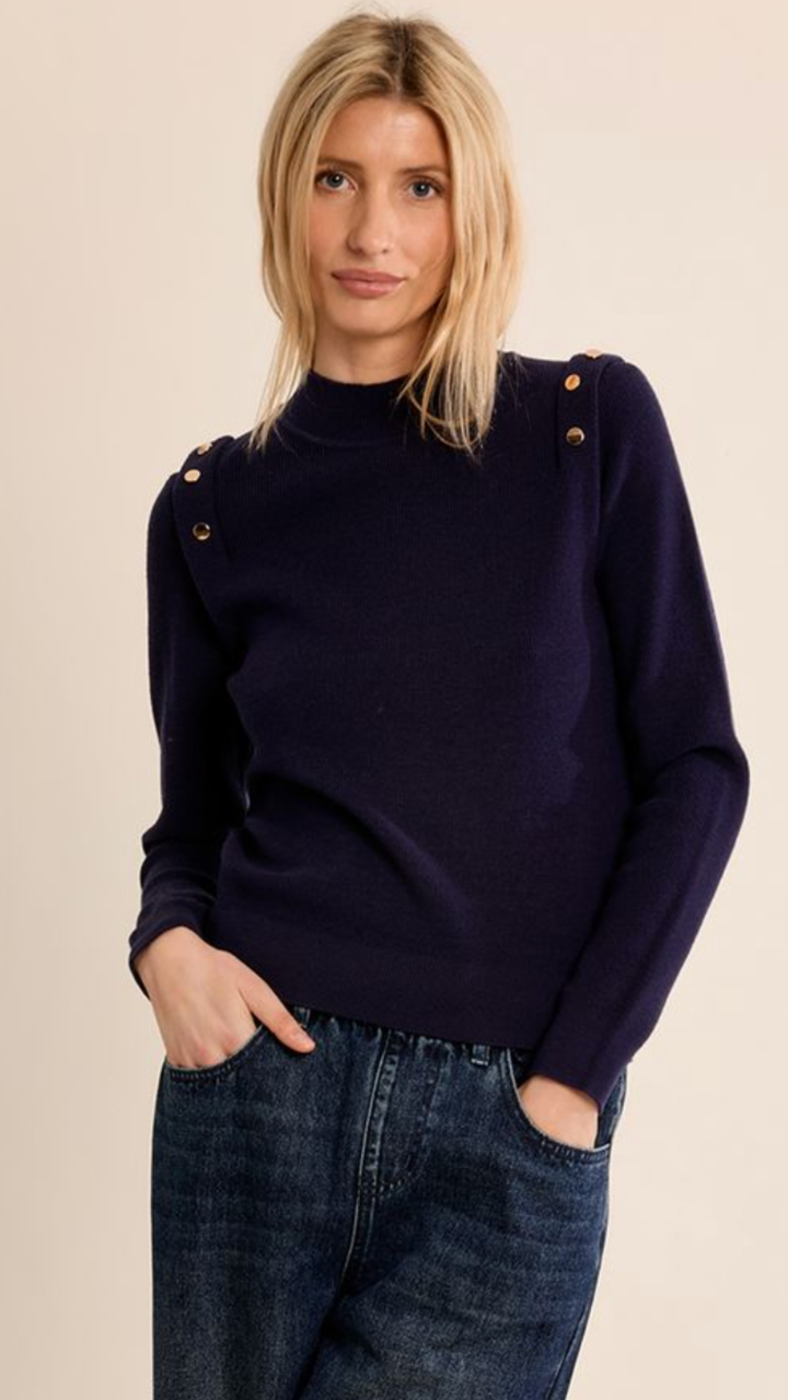 Navy Blue Buttoned Detail Sweater