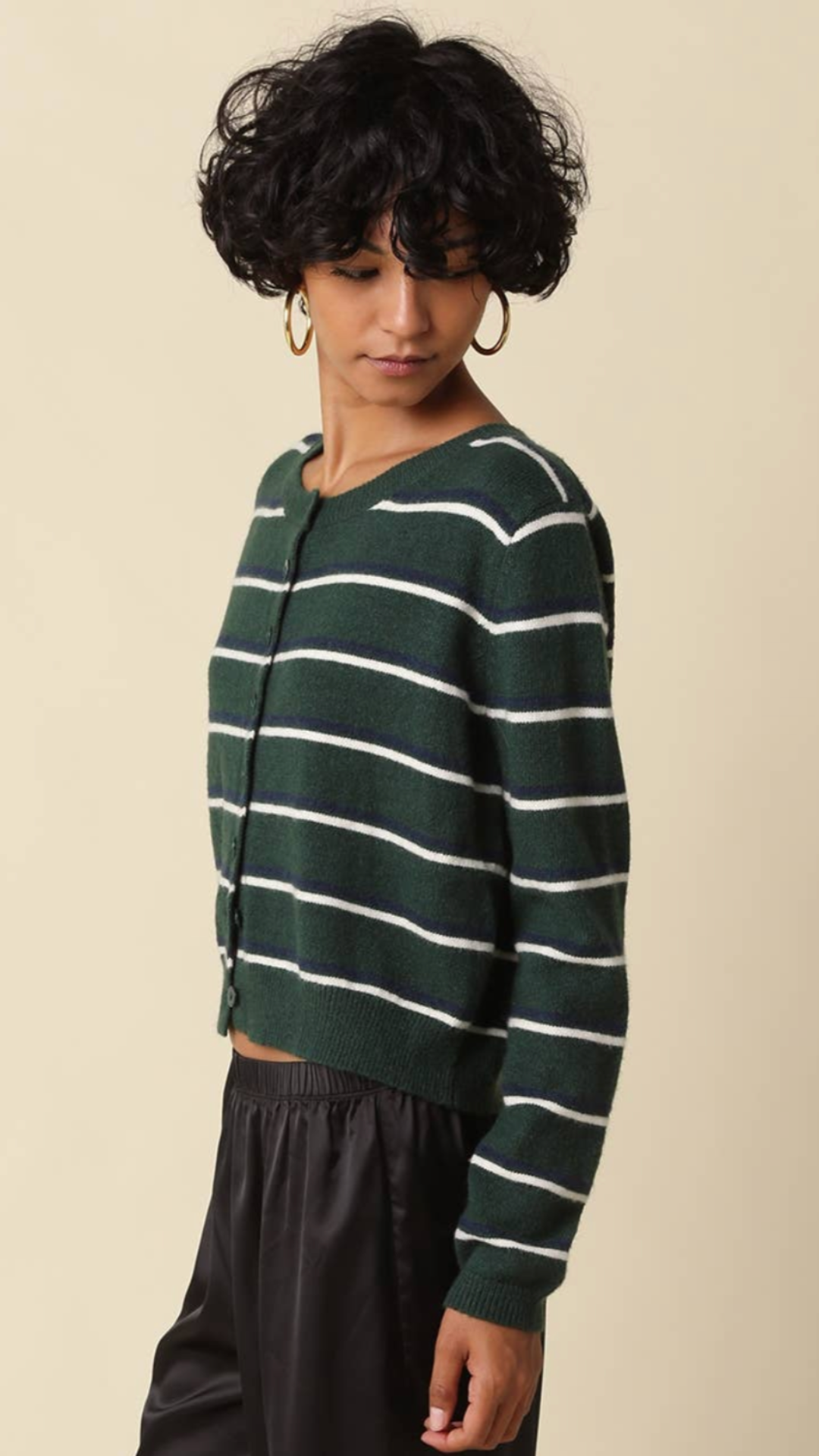 Green Blue And Cream Stripe Knit Cardigan Sweater