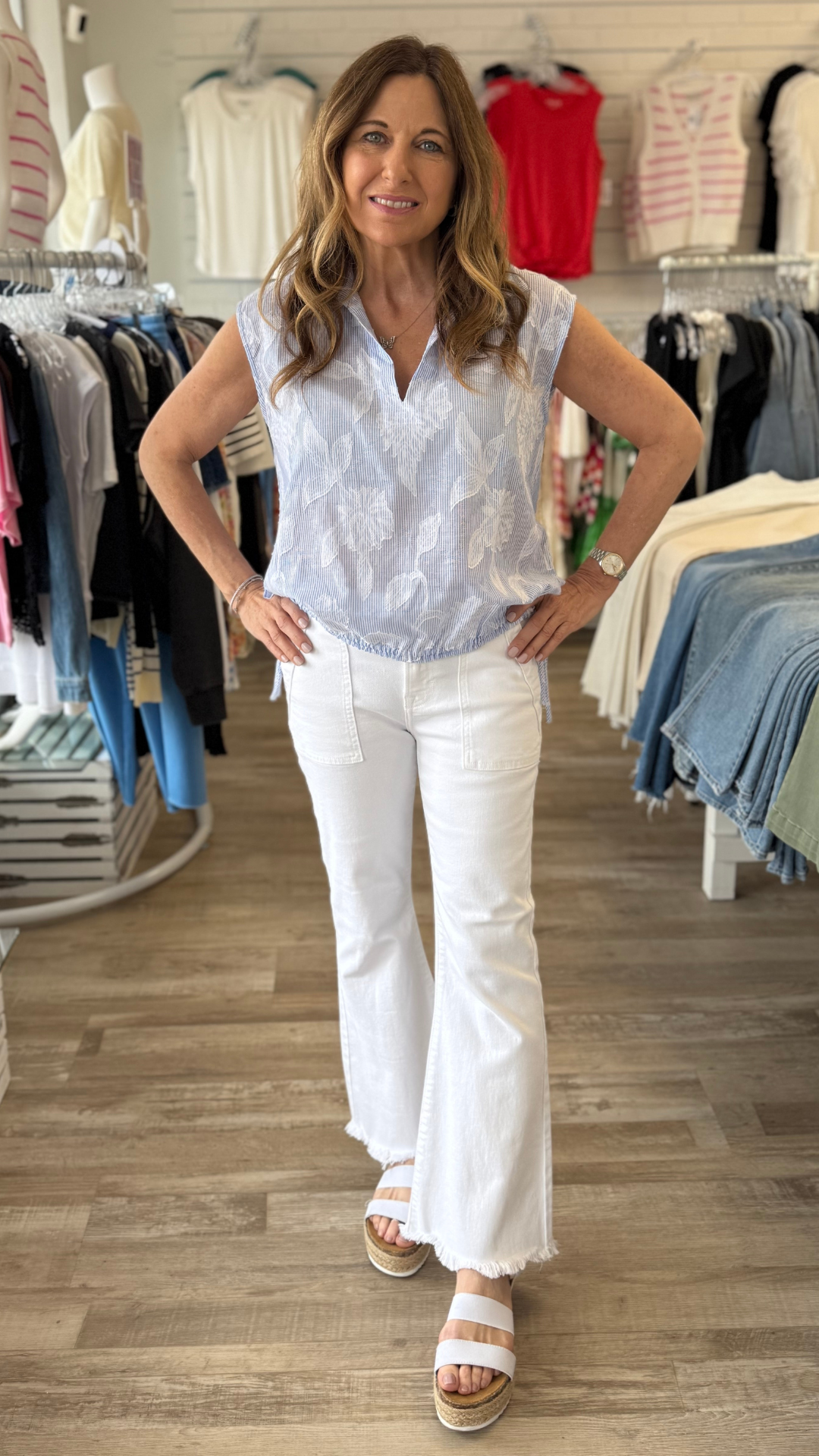 HAPPI Mid Rise White Cargo Pocket Flare Jeans