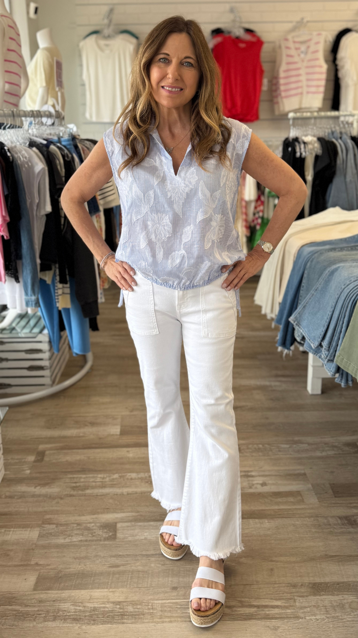 HAPPI Mid Rise White Cargo Pocket Flare Jeans