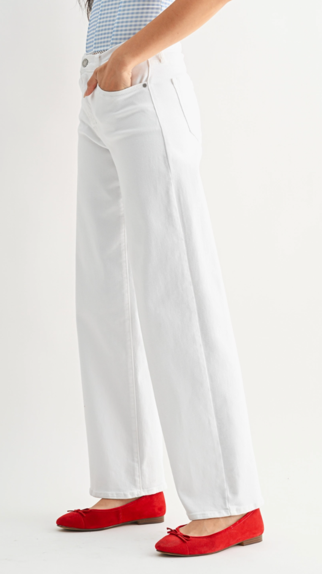 Mid Rise Optic White Loose Straight Full Length Jeans