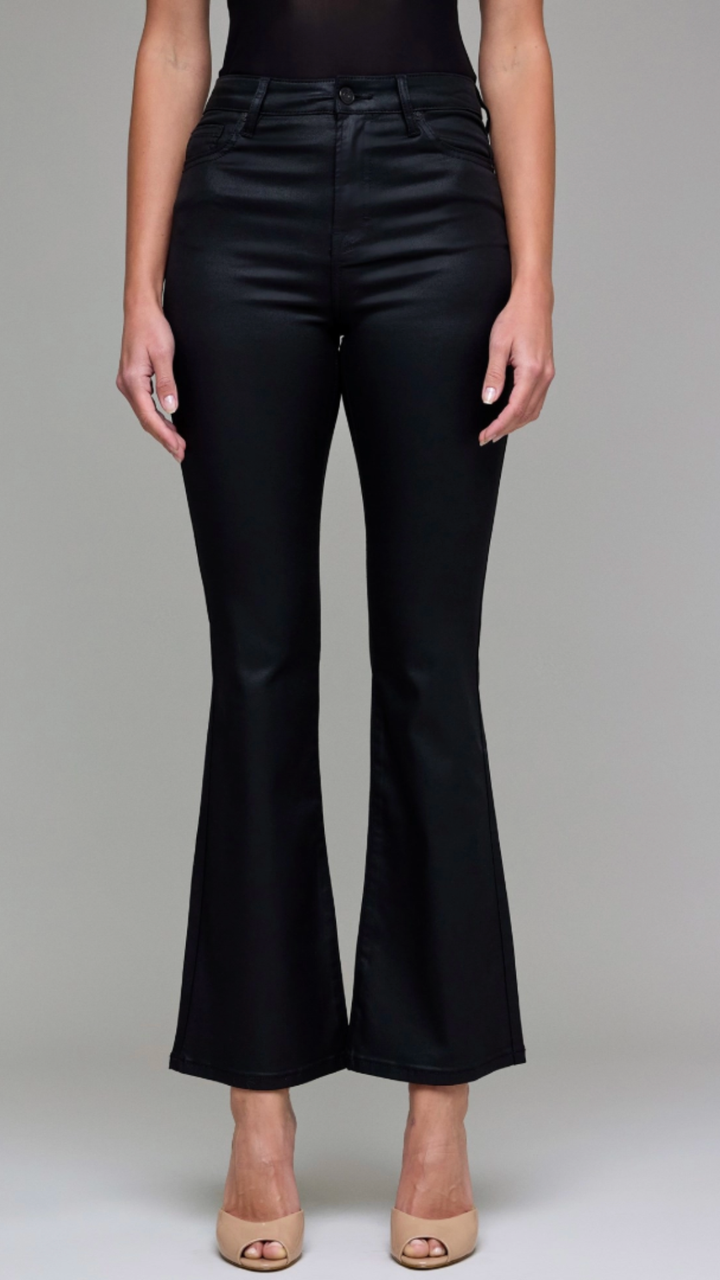 High Rise Black Coated Flare Jeans