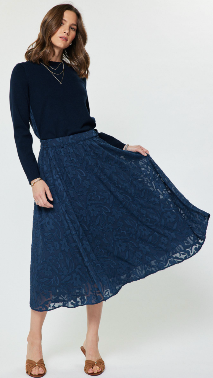 Floral Textured A Line Skirt With Belt