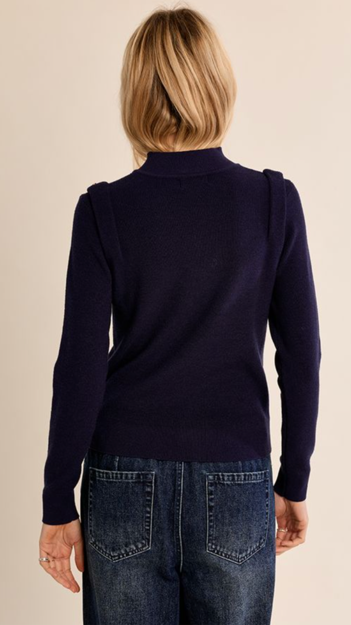 Navy Blue Buttoned Detail Sweater