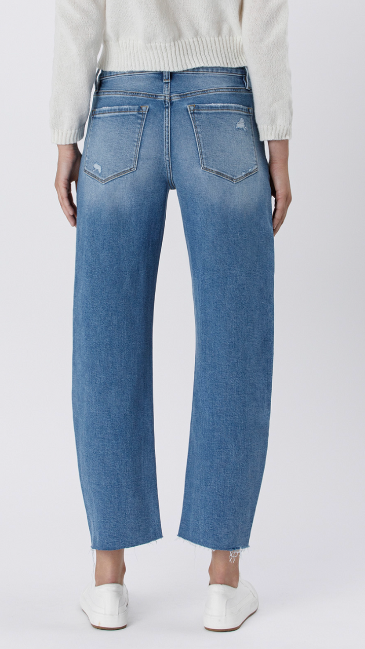 High Rise Medium Wash Slim Barrel Jeans