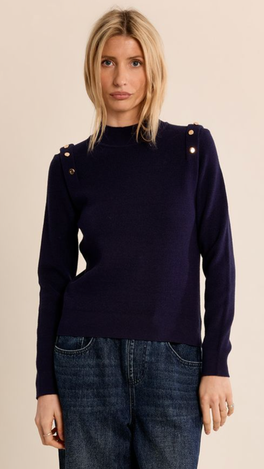 Navy Blue Buttoned Detail Sweater