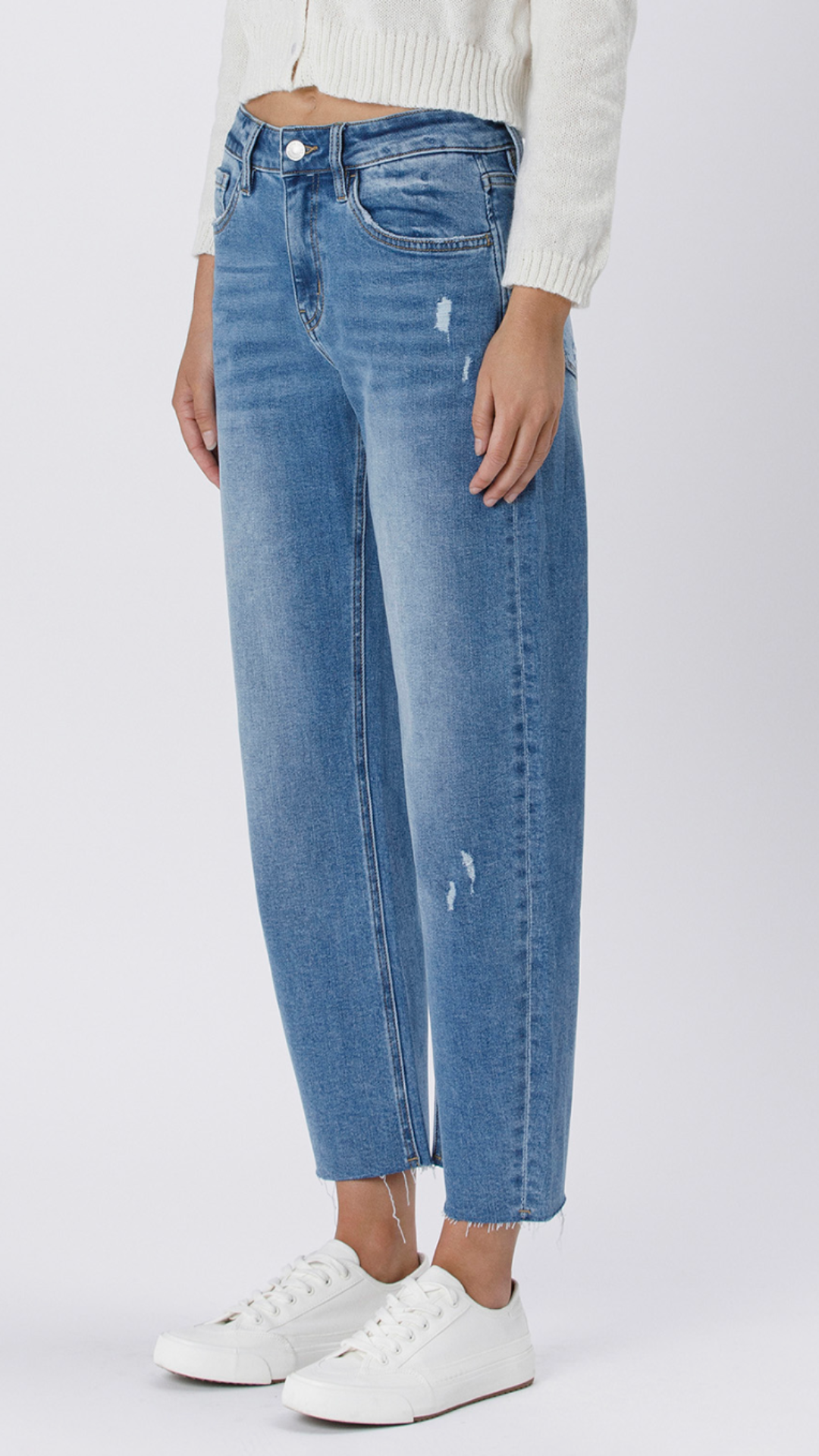 High Rise Medium Wash Slim Barrel Jeans