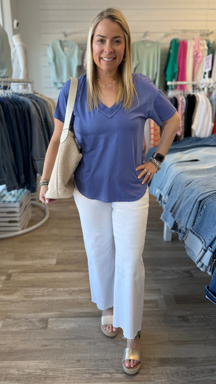 High Rise White Raw Hem Wide Leg Jeans
