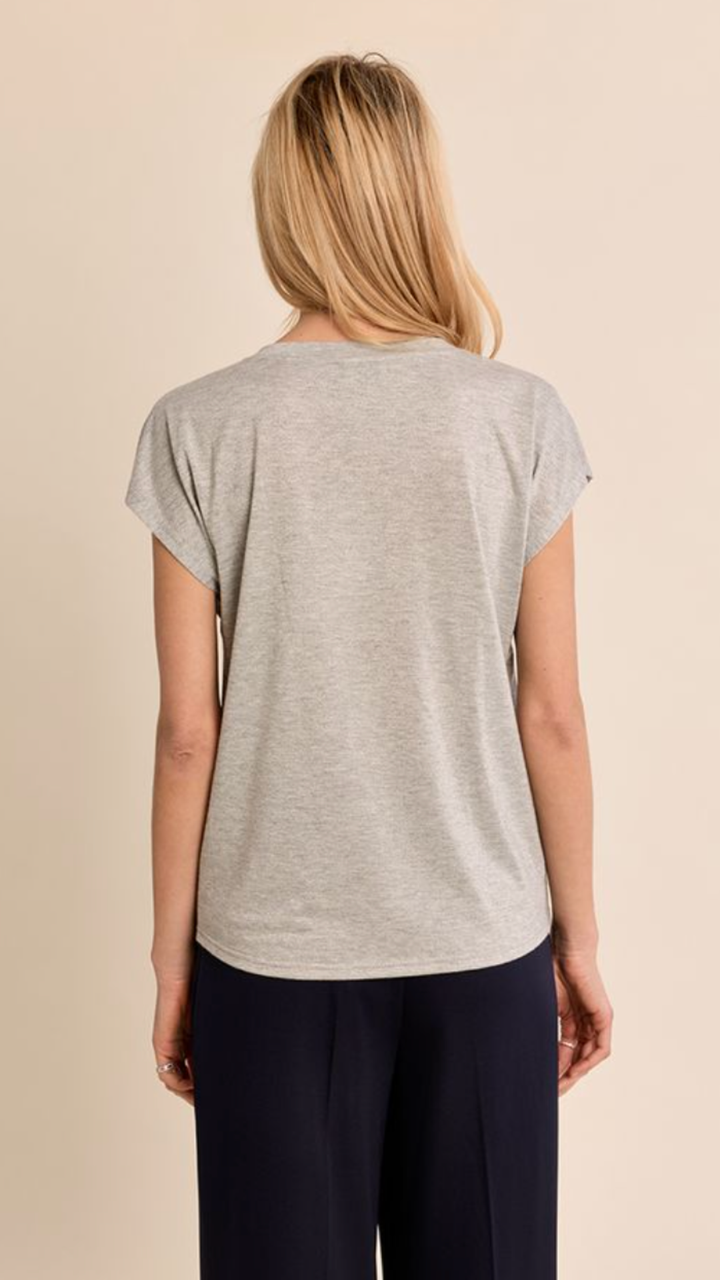 Silver Shiny V Neck Tee