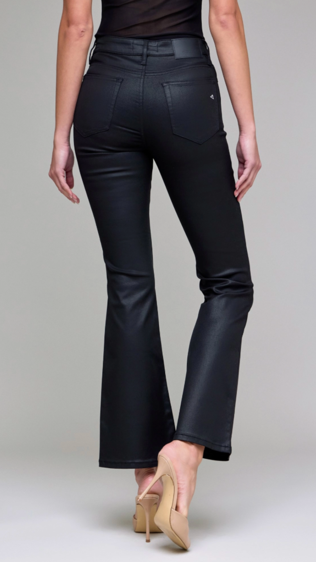 High Rise Black Coated Flare Jeans
