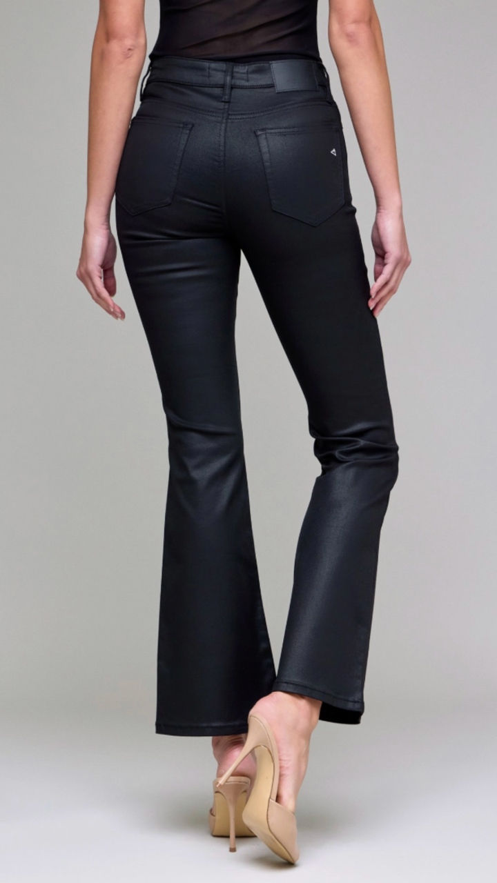 High Rise Black Coated Flare Jeans