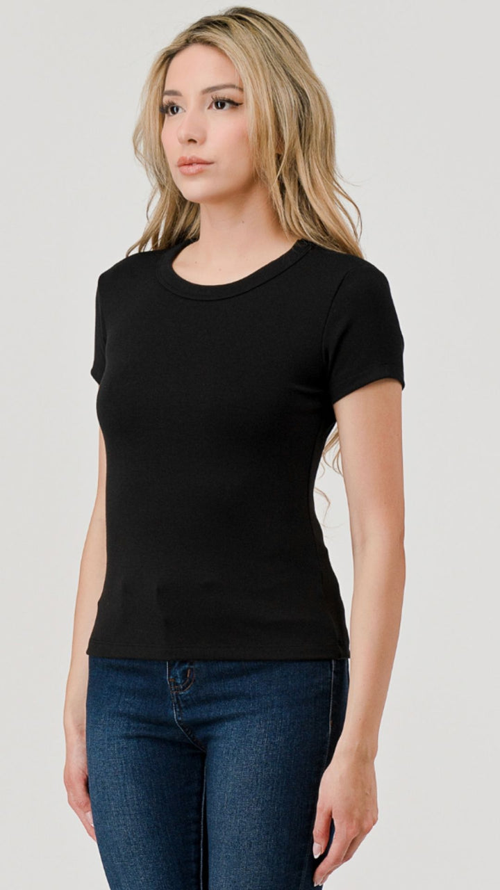 Black Jersey Crew Neck Top