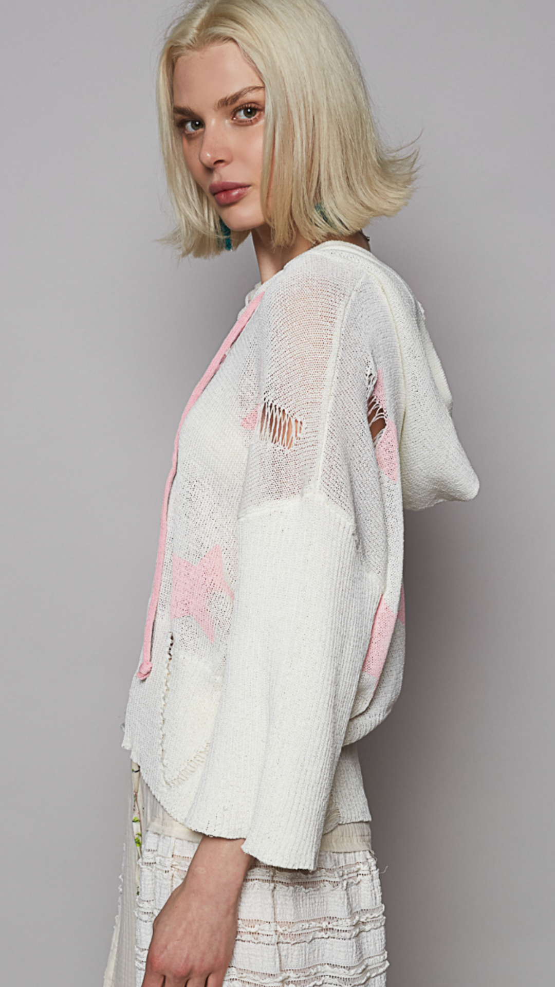 Cream And Pink Star Sweater