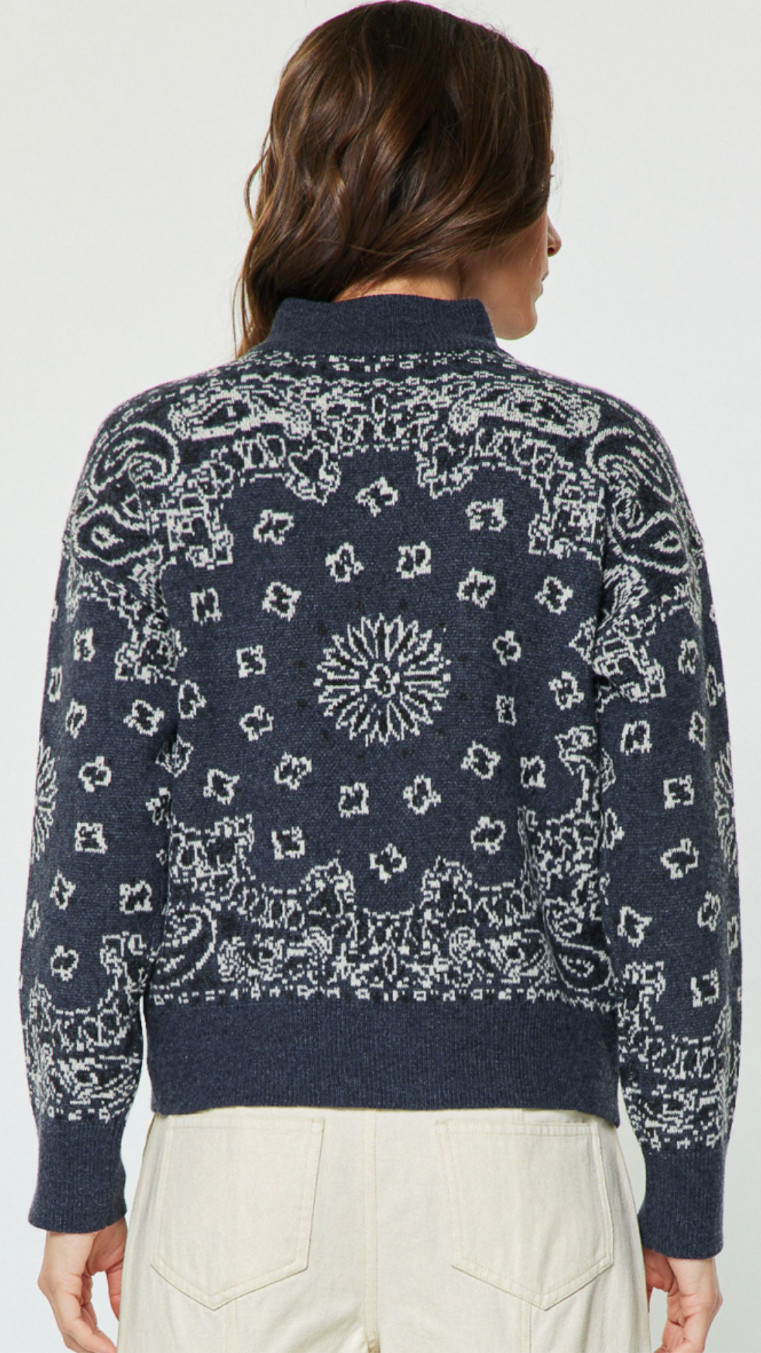 Paisley Jacquard Quarter Zip Sweater