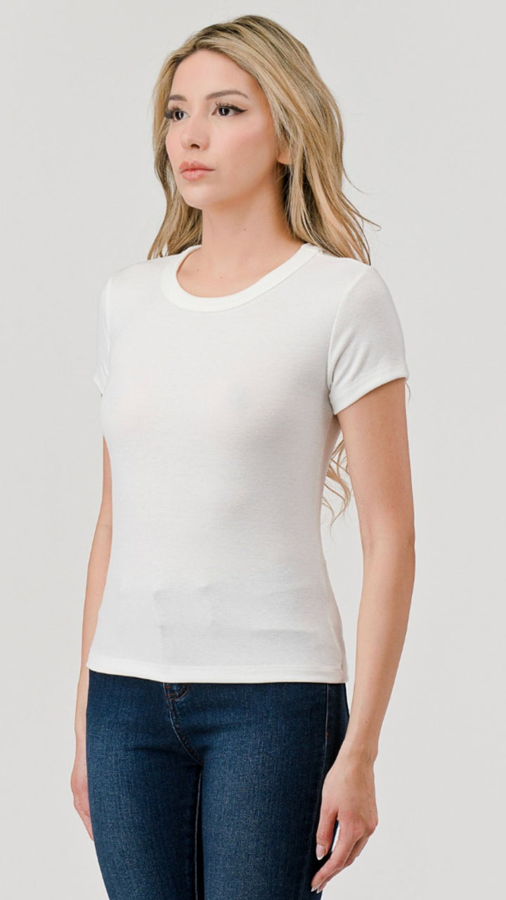 White Jersey Crew Neck Top